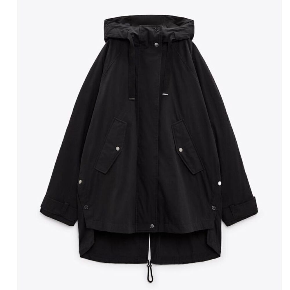 Zara Womens Size S Black The Minimal Asymmetric Oversize Parka Collection Jacket